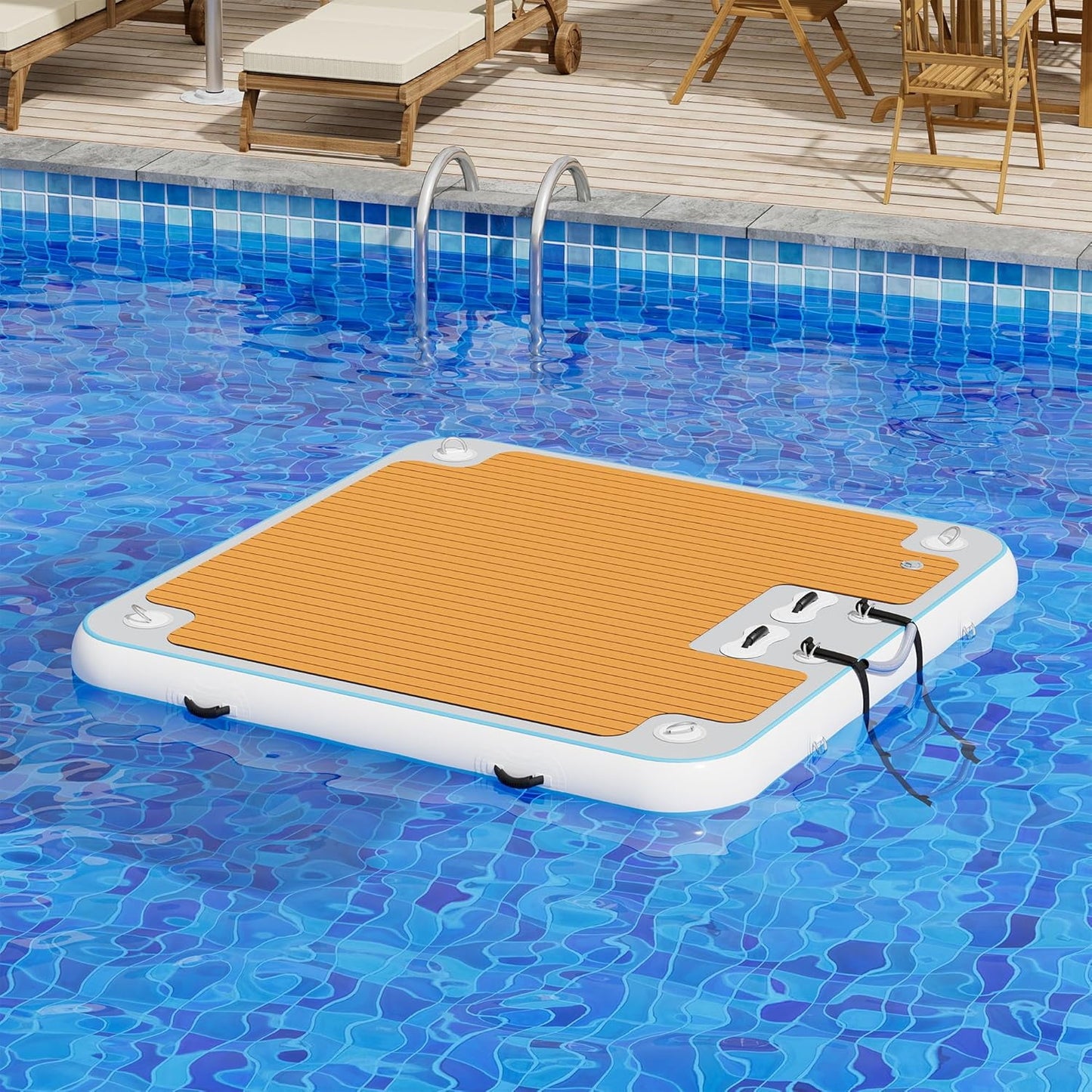 Jocisland 7×7FT Inflatable Floating Dock, Non-Slip EVA Air Dock Platform loating Island Raft with Rope Ladder for Pool Lake Beach Ocean