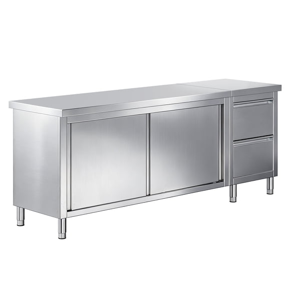 Jocisland inch Stainless Steel Double-Layer Cabinet with Drawers, Sliding Double Doors Commercial Prep Table, for Kitchen, Garage, Restaurant