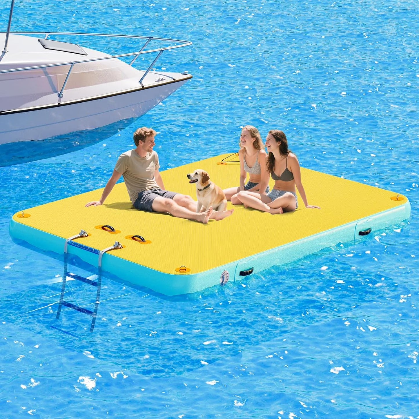 Jocisland Inflatable Floating Dock with Non-Slip Surface, Detachable Ladder, Multi-Person Swim Platform for Pool, Beach, Ocean