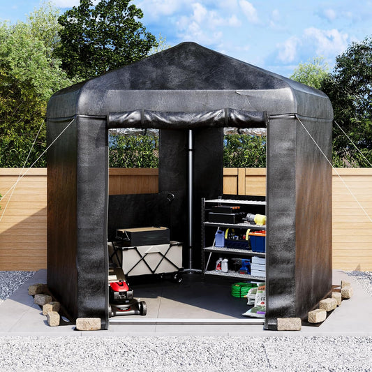 Jocisland 9.7x10.2x8.4 FT Black Pentagonal Storage Shed with Large PVC Windows, Heavy Duty Portable Shed with Mesh & PE Storage Pockets, Top Hooks, Patio, Lawn, Garden