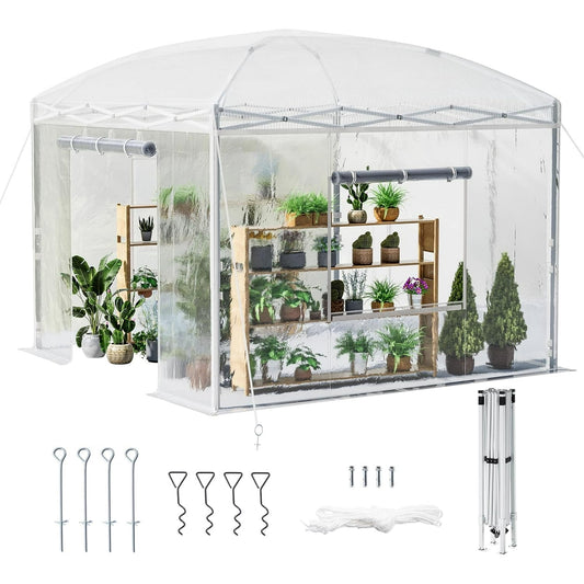 Jocisland 9.7x9.7×8.5 FT Upgraded Pop-up Greenhouses for Outdoors Indoor with Adjustable Reinforced Frame, Portable Walk in Green house with Roll-up Zipper Door, Windows and PE Cover, White