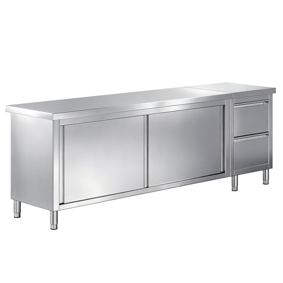 Jocisland inch Stainless Steel Double-Layer Cabinet with Drawers, Sliding Double Doors Commercial Prep Table, for Kitchen, Garage, Restaurant