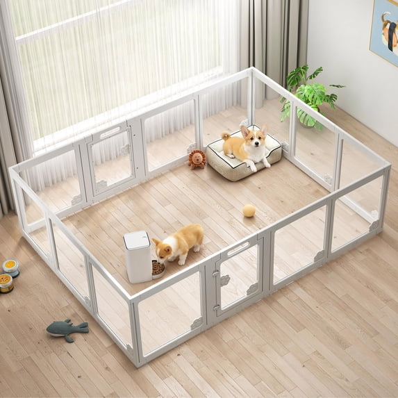 Jocisland Acrylic Clear Dog Playpen Indoor, Modular Puppy Cat Small Pet Play Pen, Transparent Fence for dogs, Easy Assemble