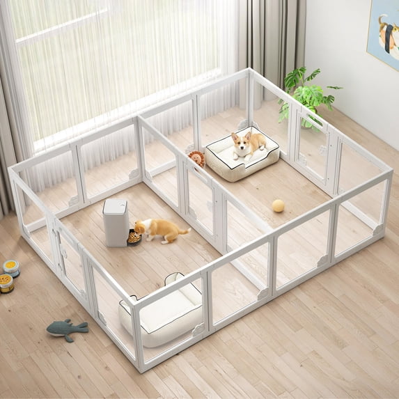 Jocisland Acrylic Clear Dog Playpen Indoor, Modular Puppy Cat Small Pet Play Pen, Transparent Fence for dogs, Easy Assemble