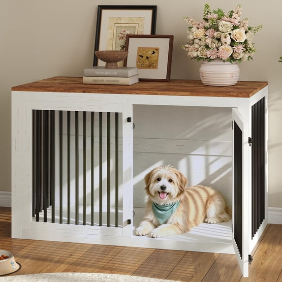Jocisland Dog Crate Furniture for Medium/Large Dogs with Storage and Divider, 3-in-1 Corner Kennel, Space-Saving Heavy Duty Large Cage