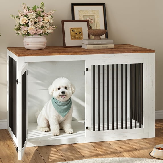Jocisland Dog Crate Furniture for Medium/Large Dogs with Storage and Divider, 3-in-1 Corner Kennel, Space-Saving Heavy Duty Large Cage