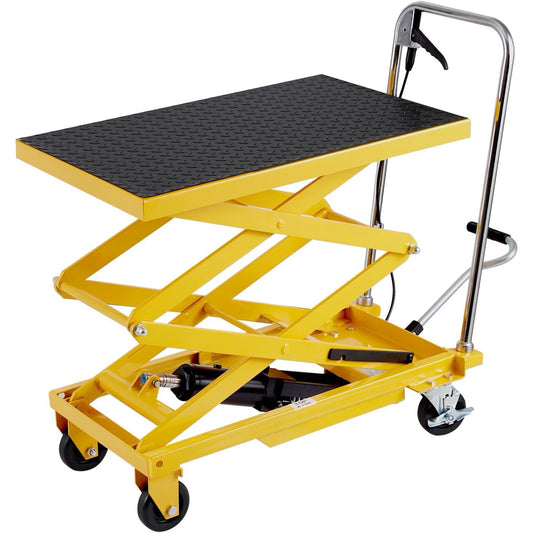 Jocisland Hydraulic Lift Table Cart, 330lbs Capacity 50" Lifting Height, Double Scissor Lift Table with 4 Wheels and Non-Slip Pad, hydraulic lift table for Material Handling, Yellow