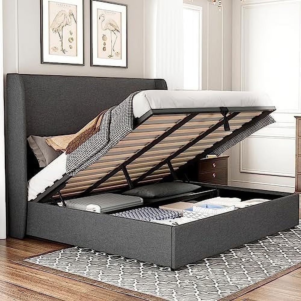 Merluxy Bed Frame with Lift up Storage, Linen Platform Bed Frame, No Box Spring