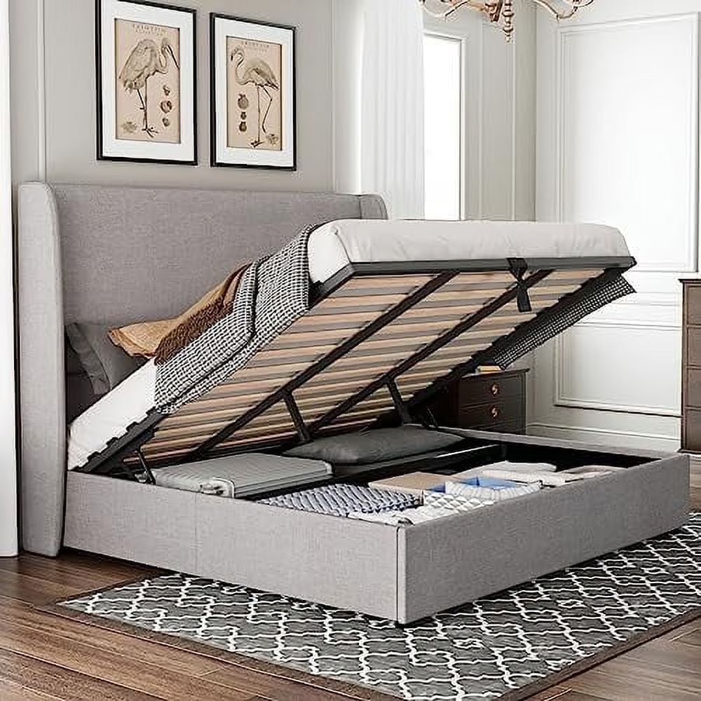 Merluxy Bed Frame with Lift up Storage, Linen Platform Bed Frame, No Box Spring