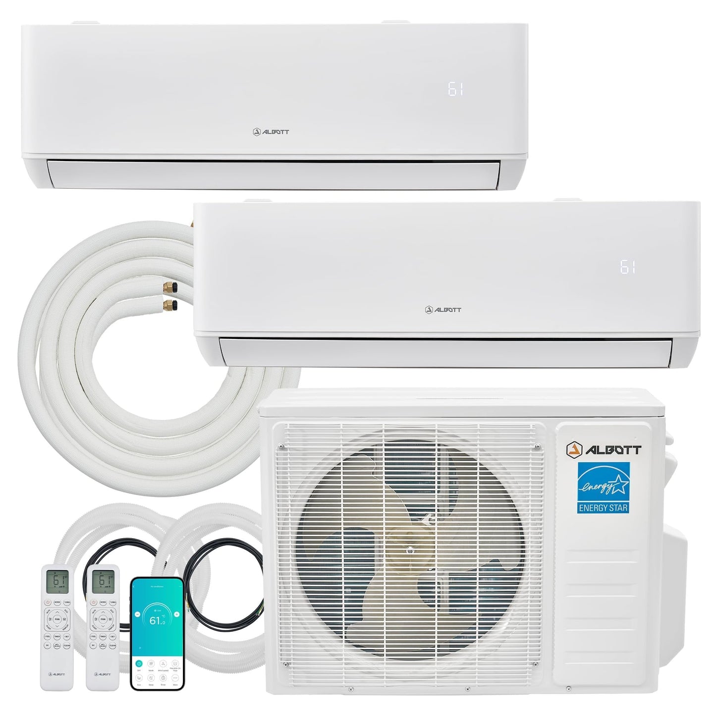 VanAcc Mini Split AC/Heating System, 20,000 Btu Odu, 25 SEER2 2 Zone 9K+9K Btu Ductless Inverter Heat Pump, Wifi Enabled, 208-230V