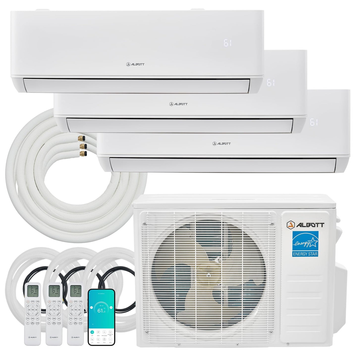 Jocisland Mini Split AC/Heating System, 20,000 BTU ODU, 25 SEER2 2 Zone 9K+12K BTU Ductless Inverter Heat Pump, WiFi Enabled, 208-230V