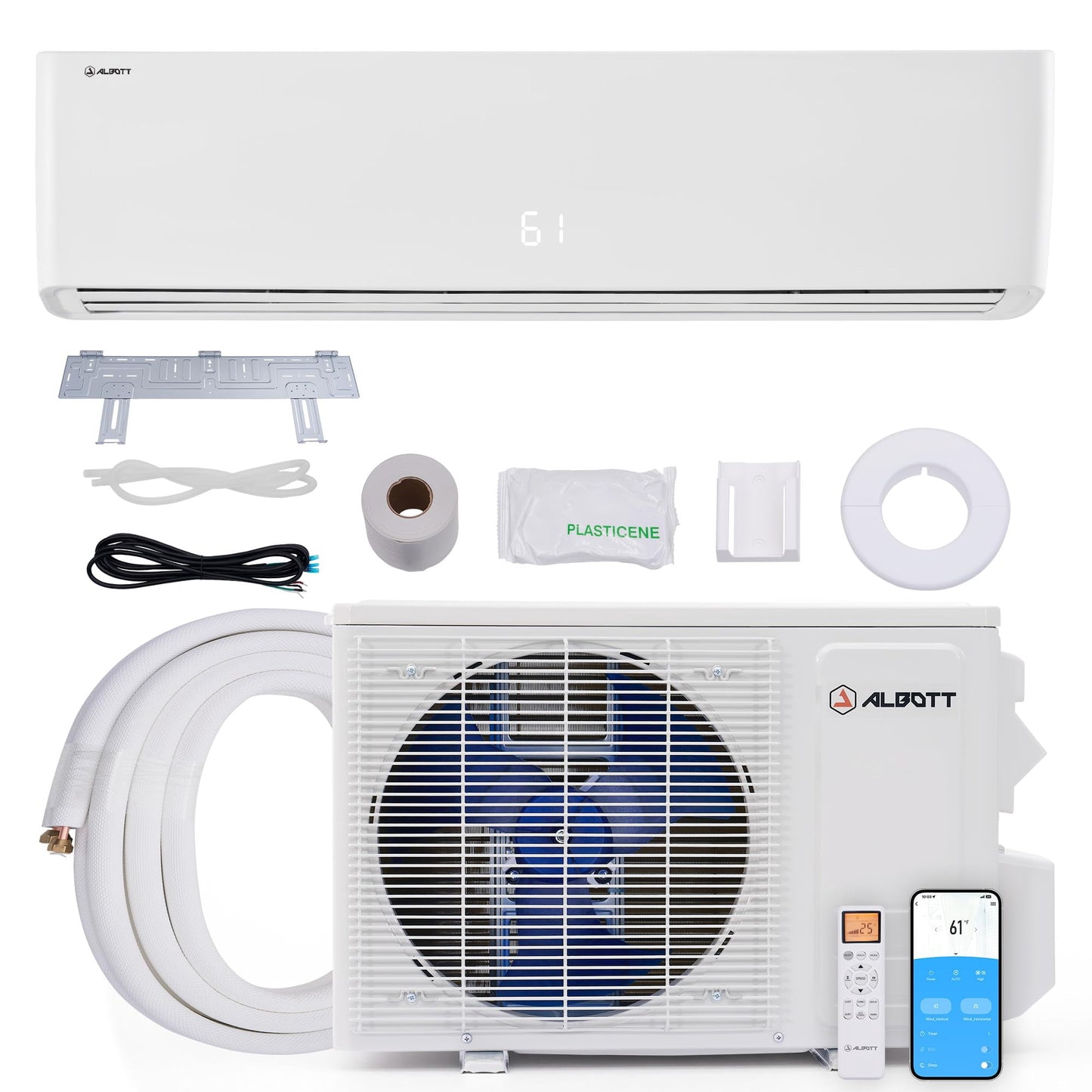 VanAcc Mini Split AC/Heating System, 20,000 Btu Odu, 25 SEER2 2 Zone 9K+9K Btu Ductless Inverter Heat Pump, Wifi Enabled, 208-230V