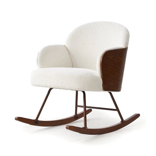 Merluxy Modern Rocking Chair for Nursery,Bentwood Frame and Teddy Upholstered Armchair