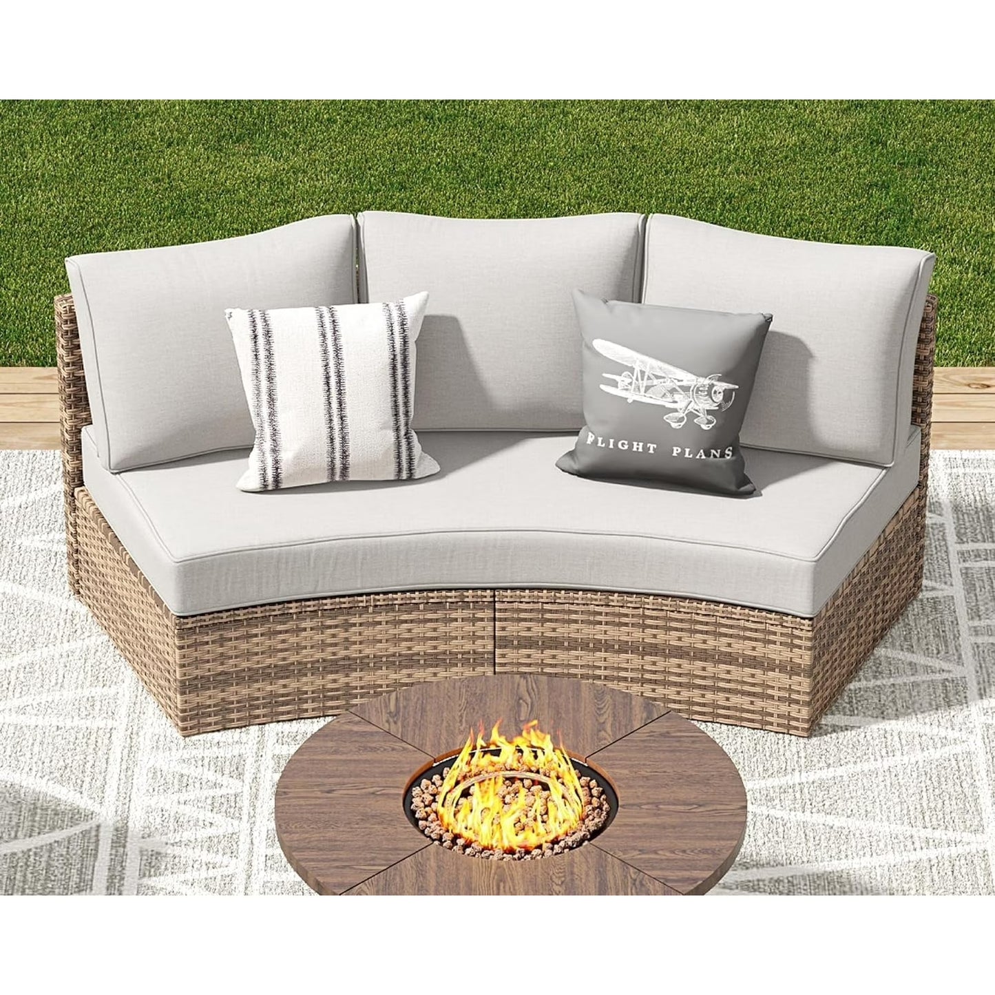 Jocisland Patio Furniture Sets, 3 Piece Half-Moon Sectional Round Sofa Set, Outdoor Patio Furniture with Cushions for Beach, Pool, Balcony, Beige