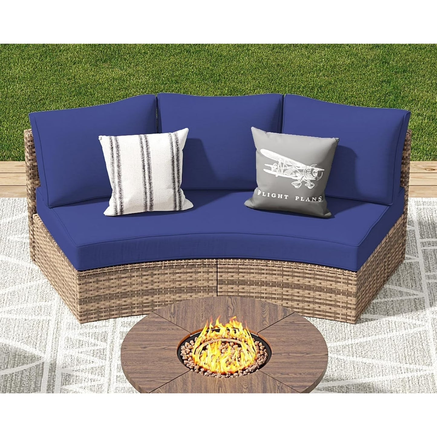 Jocisland Patio Furniture Sets, 3 Piece Half-Moon Sectional Round Sofa Set, Outdoor Patio Furniture with Cushions for Beach, Pool, Balcony, Beige