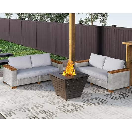 Jocisland Patio Furniture Sets, Wicker Sofa Set, with Outdoor Patio Cushions & 5.9" Wider Wood Armrest