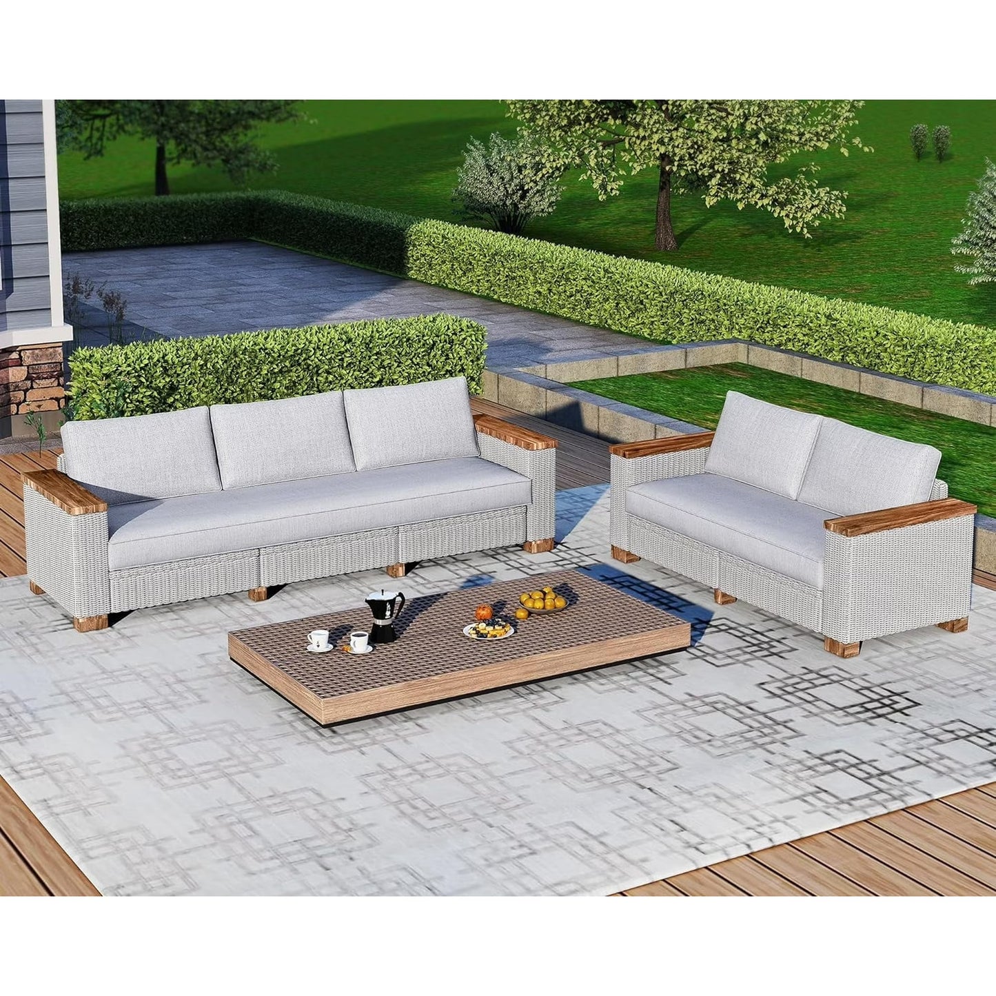 Jocisland Patio Furniture Sets, Wicker Sofa Set, with Outdoor Patio Cushions & 5.9" Wider Wood Armrest