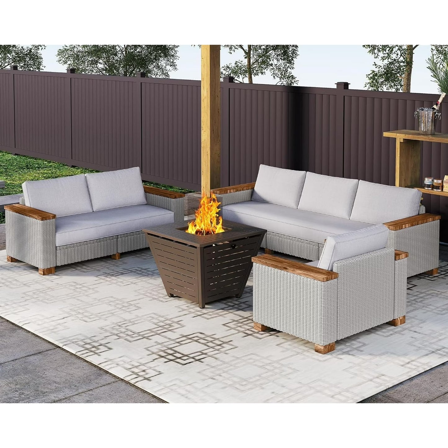 Jocisland Patio Furniture Sets, Wicker Sofa Set, with Outdoor Patio Cushions & 5.9" Wider Wood Armrest