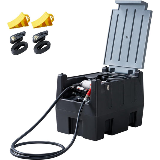 Jocisland Portable Diesel Tank, 58 Gallon Capacity Diesel Fuel Tank with 12V Electric Transfer Pump and 13.1ft Rubber Hose, Wheel Chocks and Lashing Straps, Black