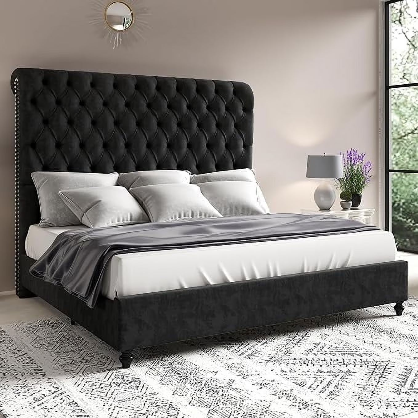 Merluxy Bed Frame for Adult,60" Sleigh Headbord with Deep Button Tufting