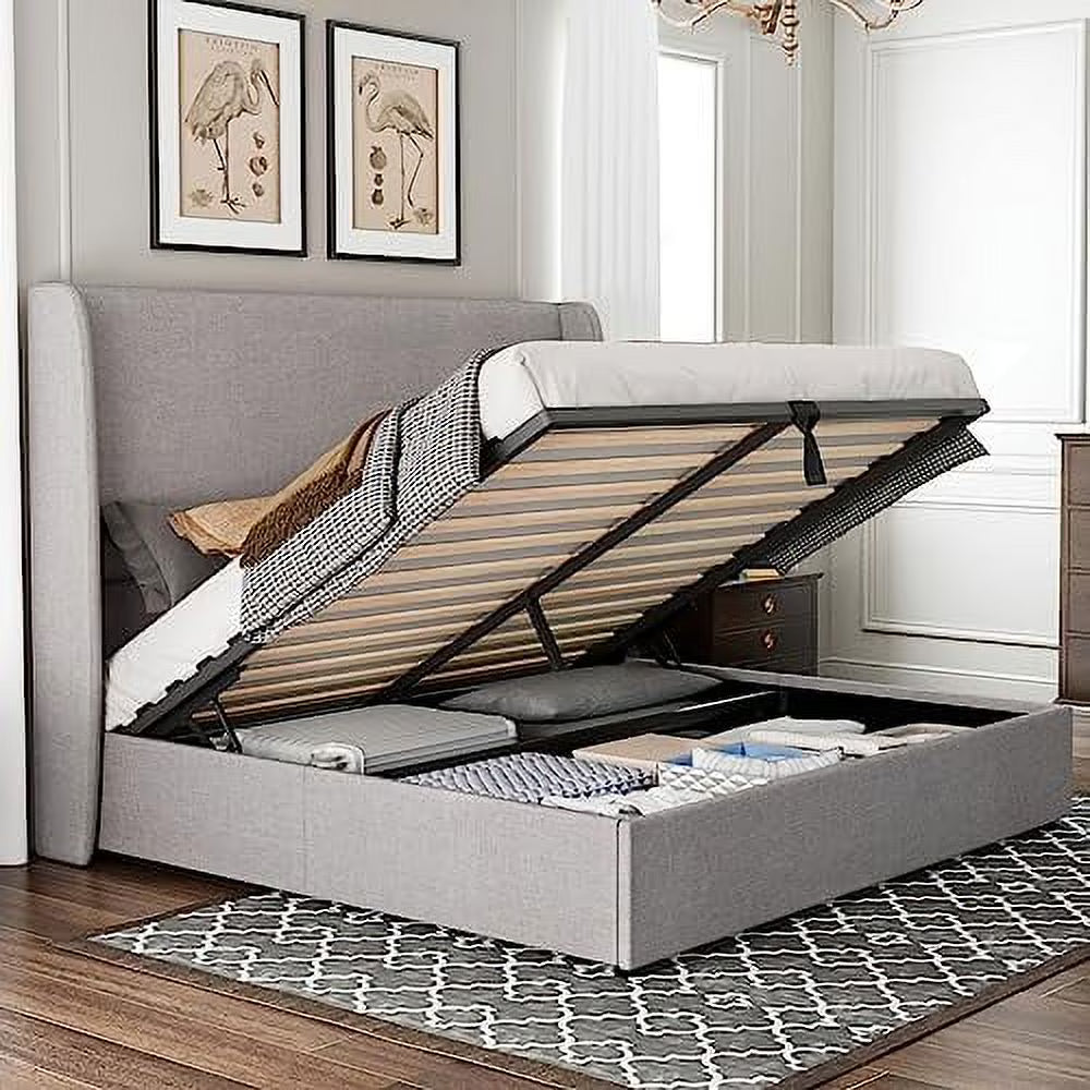 Merluxy Bed Frame with Lift up Storage, Linen Platform Bed Frame, No Box Spring