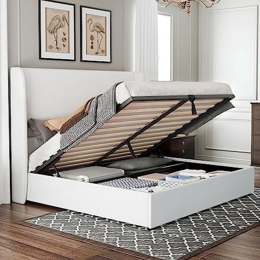 Merluxy Bed Frame with Lift up Storage, Linen Platform Bed Frame, No Box Spring