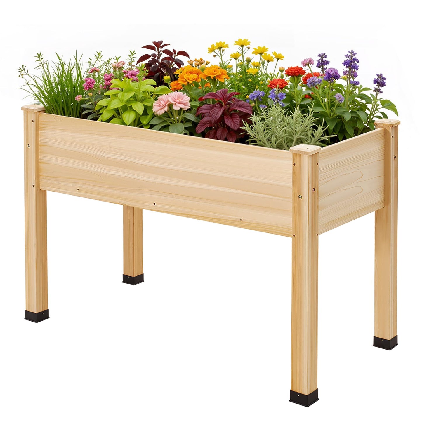 Jocisland Raised Garden Bed, 48x30x24 Inches Elevated Wood Planter Box with Bed Liner, Legs, Divider, Drainage Holes, Stand for Backyard, Patio, 200 Lb Capacity - Light Wood