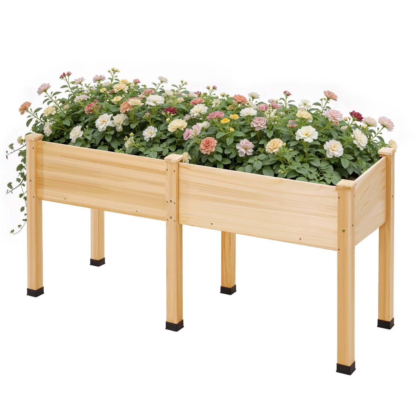 Jocisland Raised Garden Bed, 48x30x24 Inches Elevated Wood Planter Box with Bed Liner, Legs, Divider, Drainage Holes, Stand for Backyard, Patio, 200 Lb Capacity - Light Wood