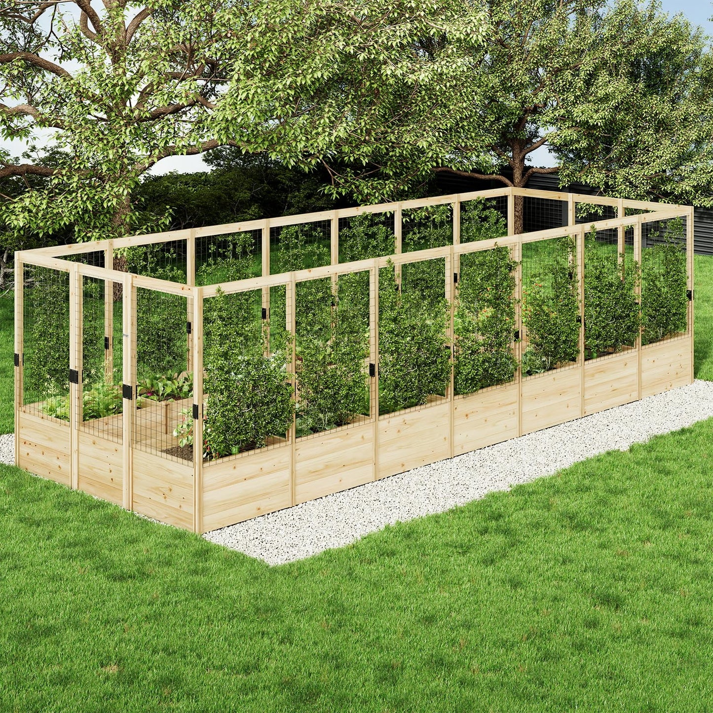 Jocisland Raised Garden Bed with Deer Proof Fence, 7.5'' W × 20'' D × 6'' H Outdoor Wooden Raised Garden Bed Planter with 19" Depth Planter Box