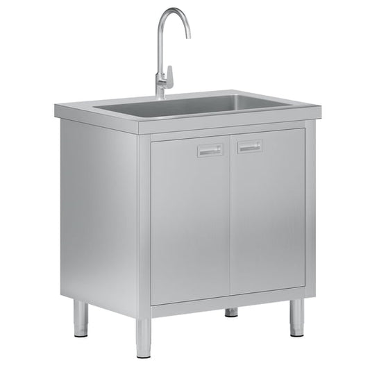 Jocisland Stainless Steel Utility Sink with Cabinet, Commercial Freestanding, Double-Door Storage for Restaurant, Laundry Room, Garage