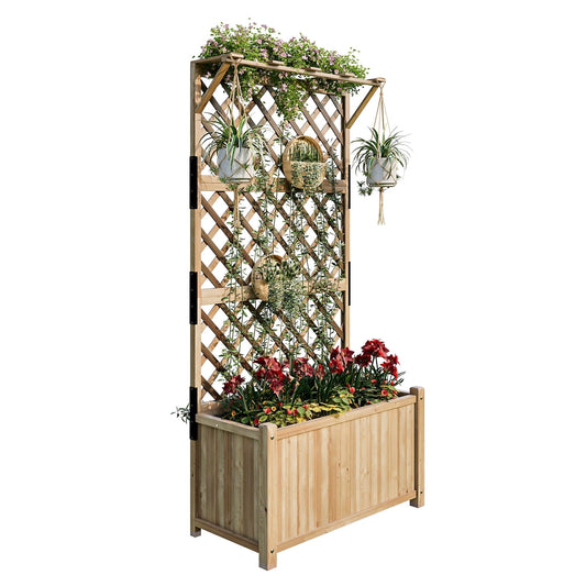 Jocisland Wooden Raised Garden Bed for Outdoor, Deep Large Planter Box with Diamond Lattice Trellis for Climbing Plants, Vegetables, Gardening（3× 2× 6FT）