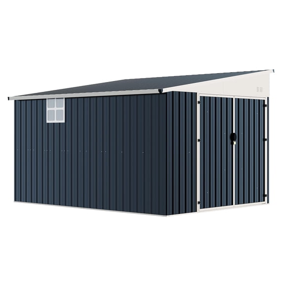 LUXOAK Lean-to Storage Shed with Lockable Door, Reinforced Frame, with Sloped Roof, Ventilation Window, Folding Shelf, for Backyard, Patio