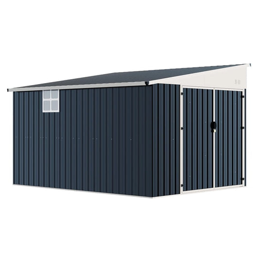 LUXOAK Lean-to Storage Shed with Lockable Door, Reinforced Frame, with Sloped Roof, Ventilation Window, Folding Shelf, for Backyard, Patio
