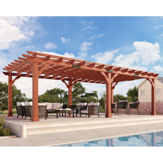 LUXOAK Premium Cedar Wood Pergola with Trellis Roof & Weather-Resistant Support, Garden Gazebo for Patio, Backyard & Events