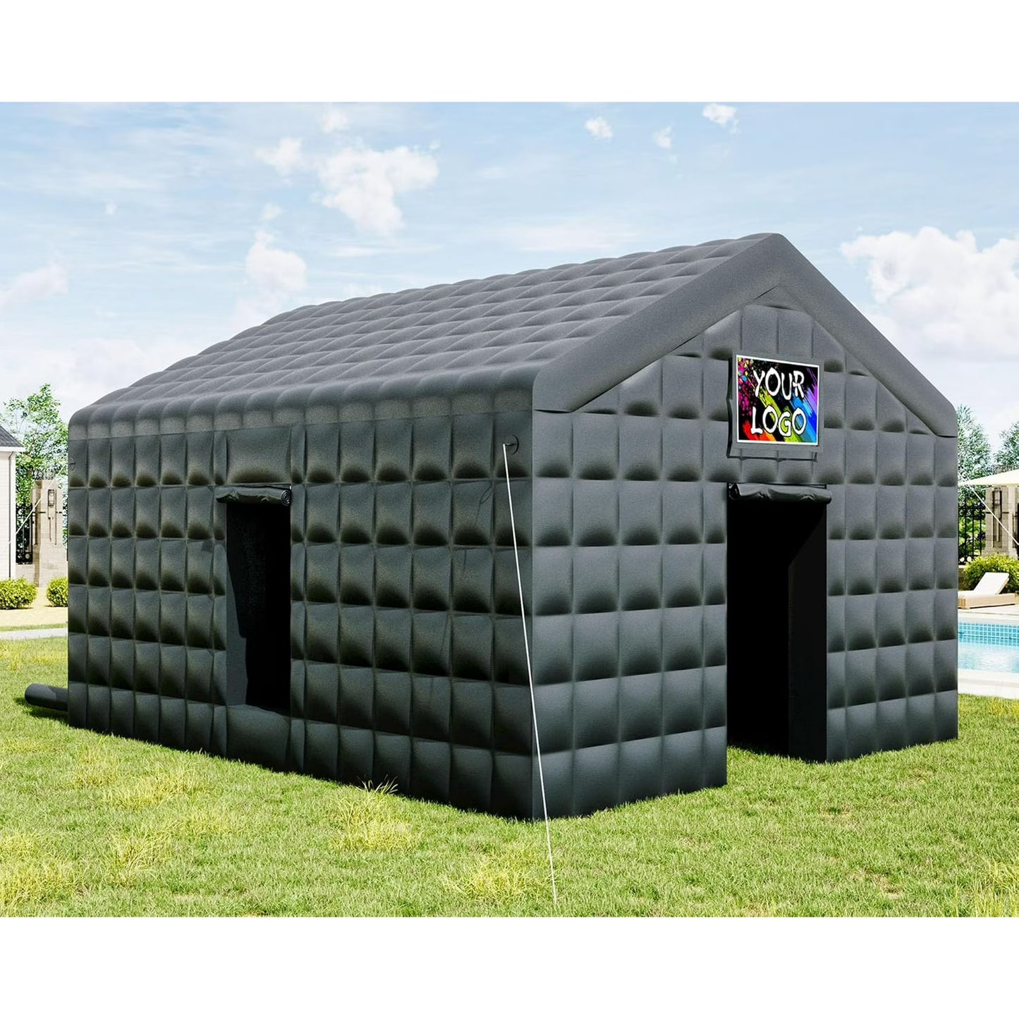 LUXOAK 20x16x14 FT Large Black Inflatable Night Club Tent for Adults with 2 Side Doors, Inflatable Nightclub with Logo Area Gazebo Event House for Wedding Birthday Backyard Party