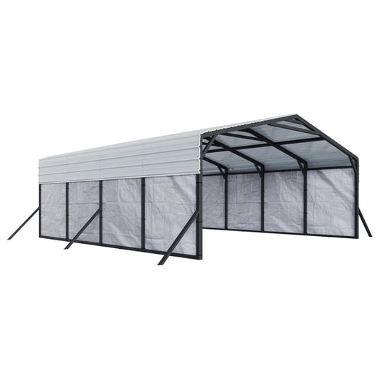LUXOAK 20x20 ft Heavy Duty Metal Carport, All-Weather Car Carport with Waterproof Removable Sidewall, Canopy for Full-Sized Pickups and Bass Boats