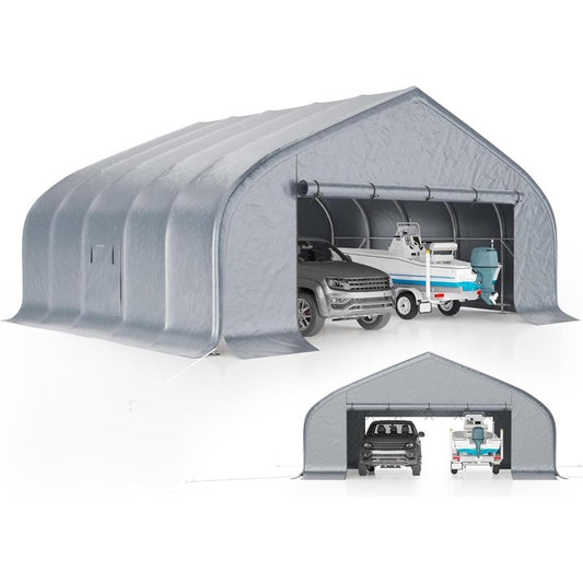 LUXOAK Heavy Duty Double Carport, Galvanized Steel Frame Garage Shelter, Outdoor Storage, Waterproof 3-Layer PE Cover