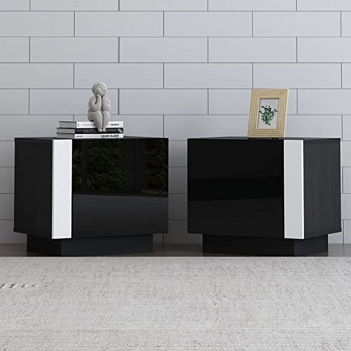 LUXOAK 2PCS Entertainment Center Side Table Set, High Gloss End Tables