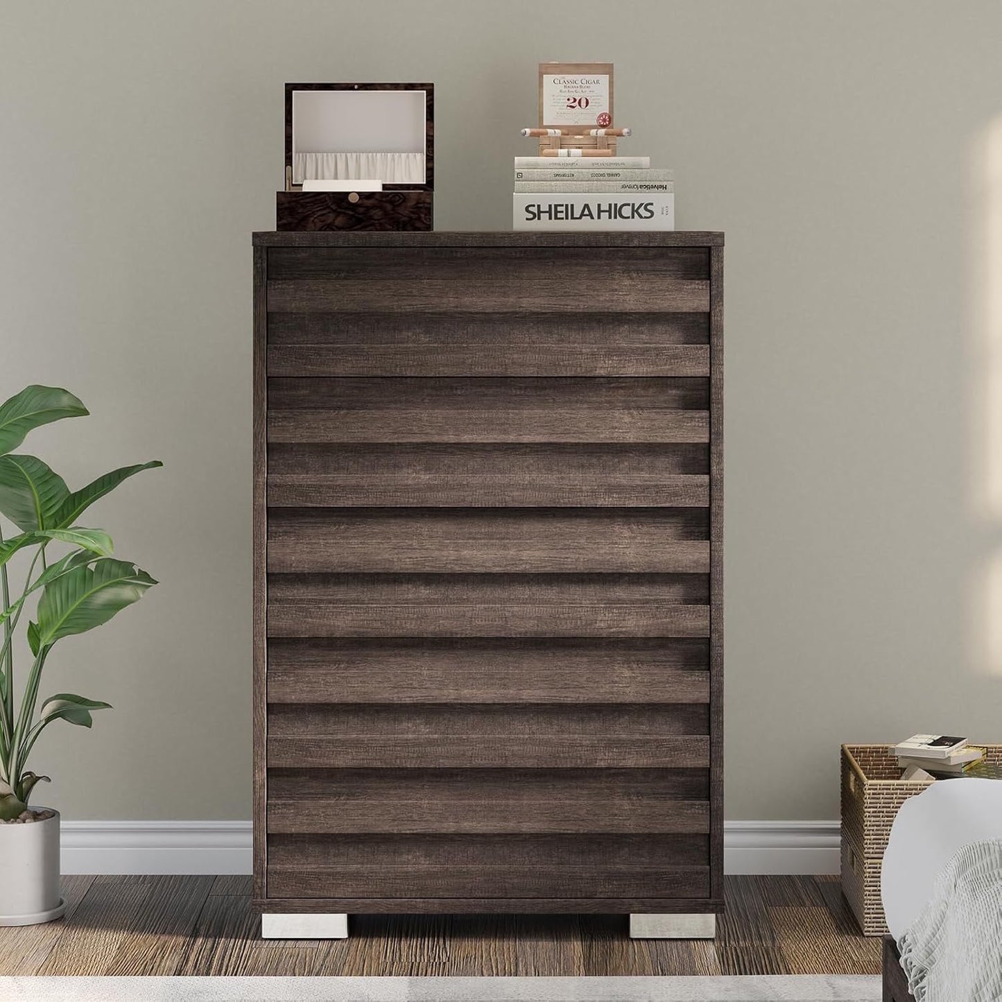 LUXOAK 5 Drawers Dresser for Bedroom, 54" Wide Chest with Slat Handle