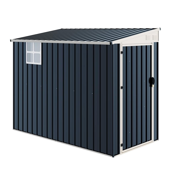 LUXOAK Lean-to Storage Shed with Lockable Door, Reinforced Frame, with Sloped Roof, Ventilation Window, Folding Shelf, for Backyard, Patio