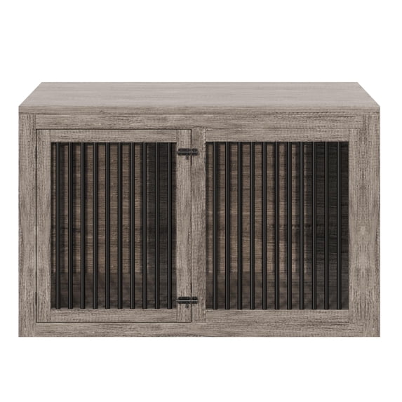 LUXOAK Corner Dog Crate Furniture with Storage and Divider, Grey