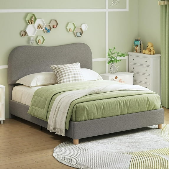 LUXOAK Bed Frame with Curved Headboard, Noise Free Boucle Upholstered Easy Assembly