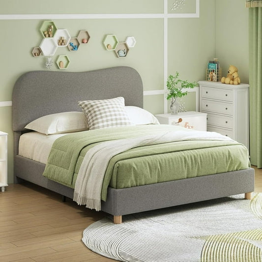 LUXOAK Bed Frame with Curved Headboard, Noise Free Boucle Upholstered Easy Assembly