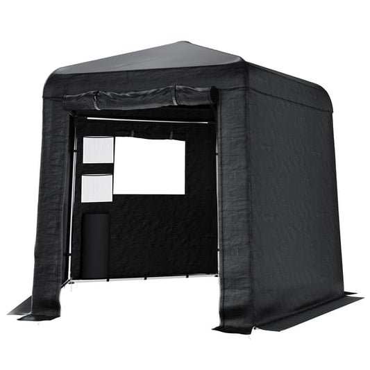LUXOAK Heavy-Duty 9.7×10.2×8.4 ft Pentagonal Black Storage Shed, Portable Garden Shelter with Large Pvc Windows, Mesh Storage Pockets & Hooks