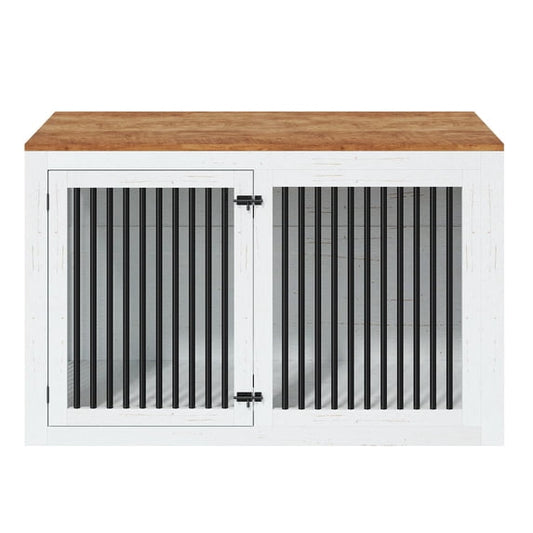 LUXOAK Large 3-in-1 Corner Dog Crate Furniture with Storage and Divider