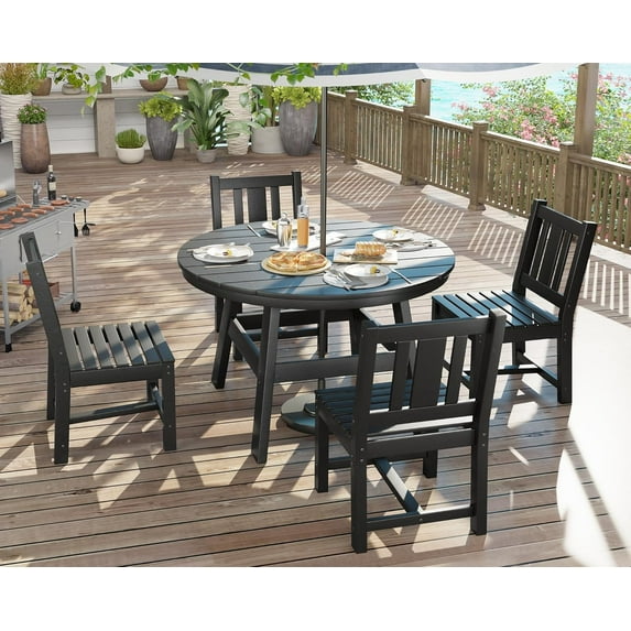 LUXOAK Outdoor Dining Set, 5-Piece All-Weather HDPE Table & Chairs