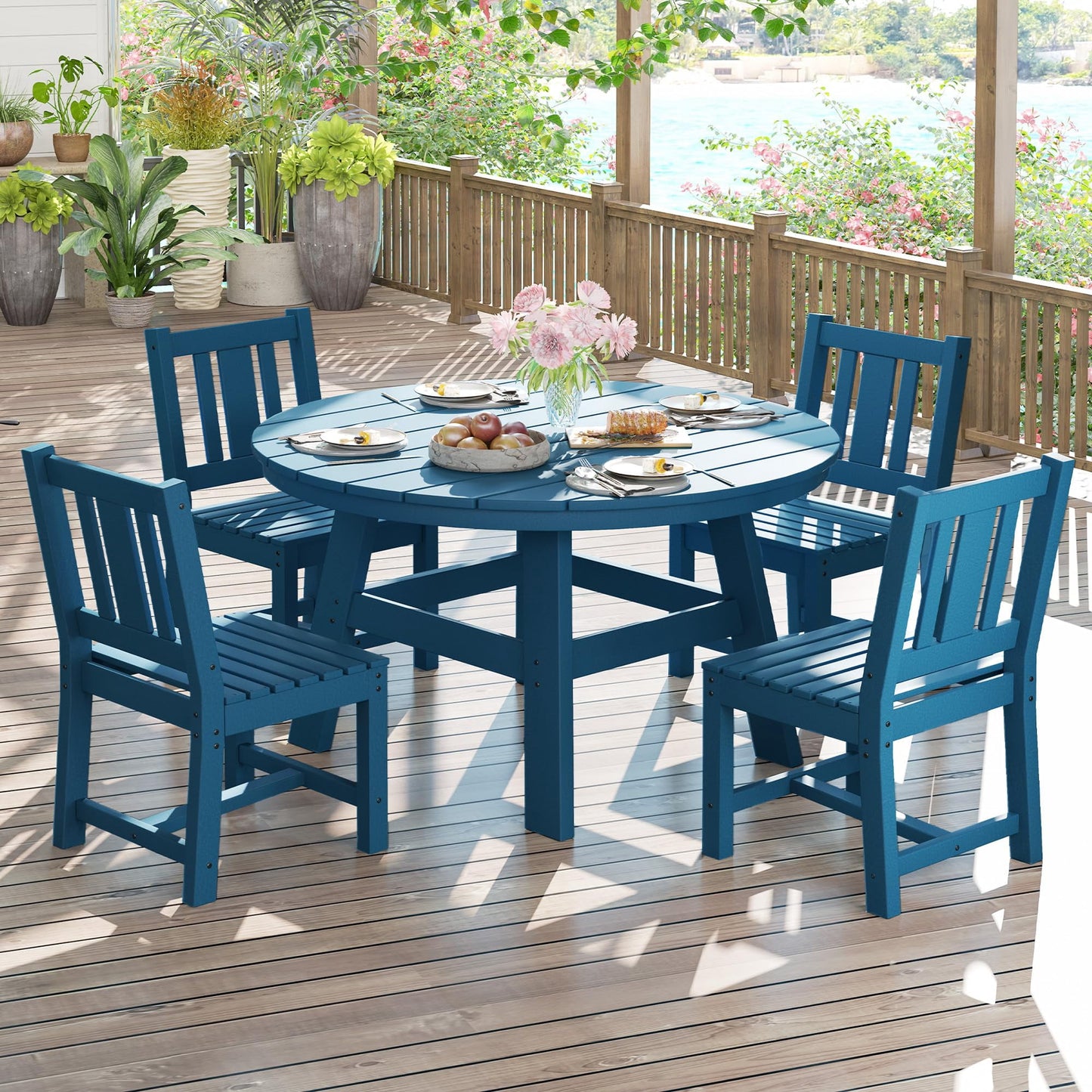 LUXOAK Outdoor Dining Set, 5-Piece All-Weather HDPE Table & Chairs