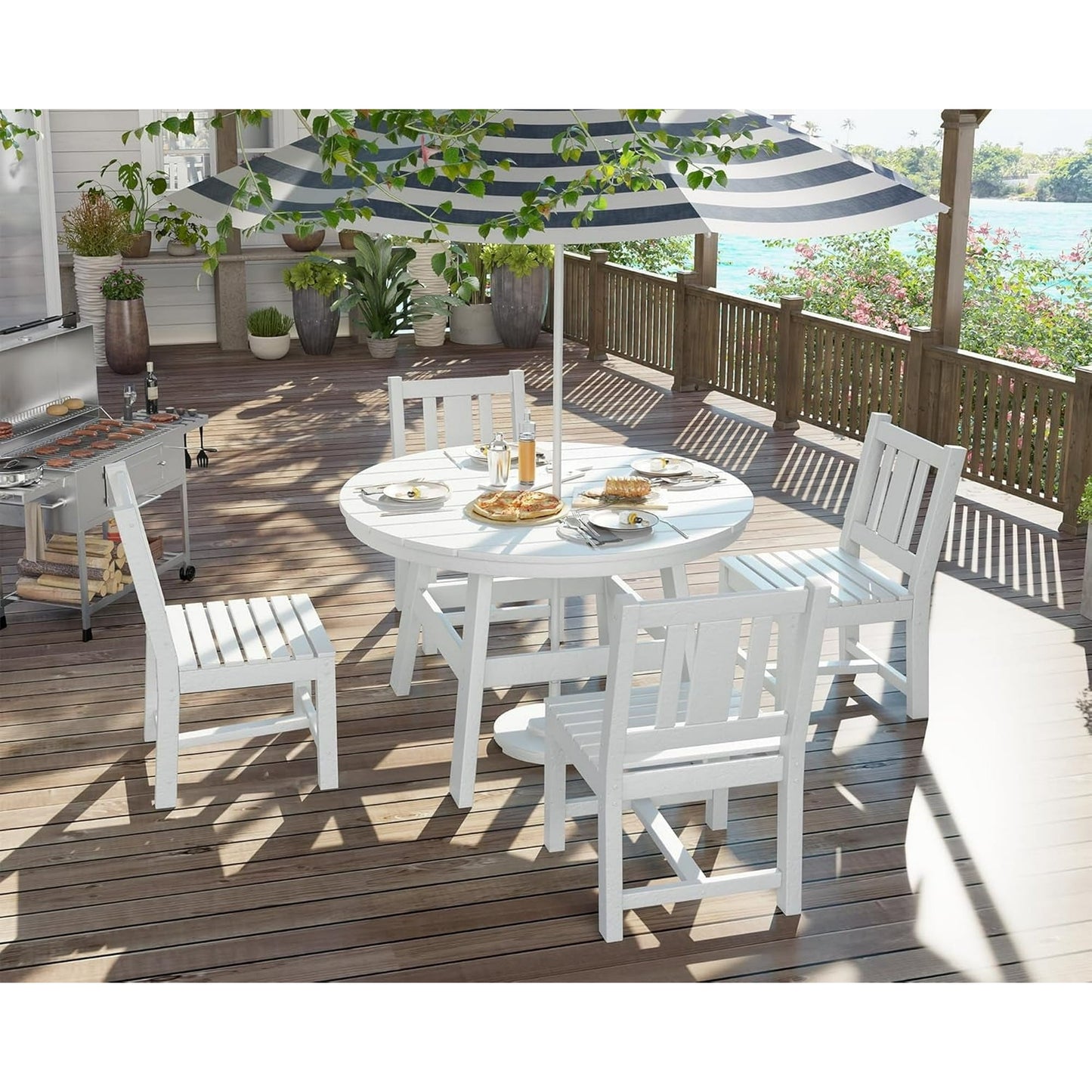 LUXOAK Outdoor Dining Set, 5-Piece All-Weather HDPE Table & Chairs