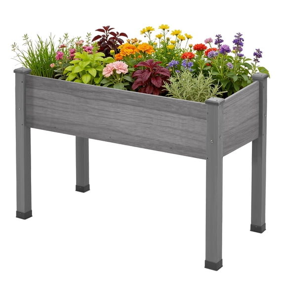 LUXOAK Raised Garden Bed, Elevated Wood Planter Box with Bed Liner, Legs, Divider, Drainage Holes, Stand for Backyard, Patio, 200 Lb Capacity