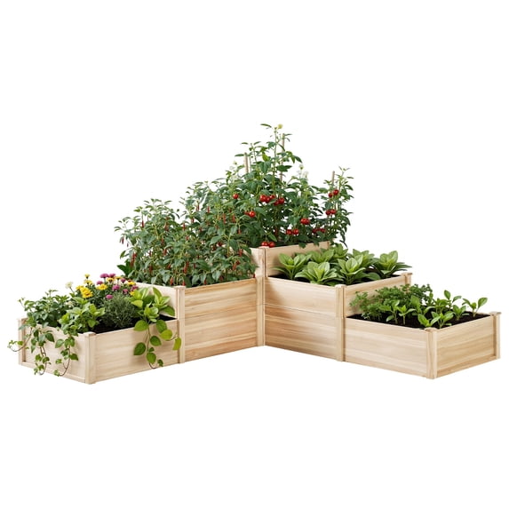 LUXOAK Raised Garden Bed Outdoor Gardening, 3-Tier Fir Wood Planter Box with Dividers and Leakage Hole, Garden Box Assembled, Ideal for Vegetables